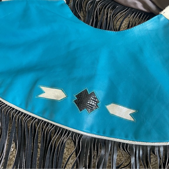 Ricky Nell Cow Leather Fringed Boho Bib Collar Vest - Picture 4 of 8